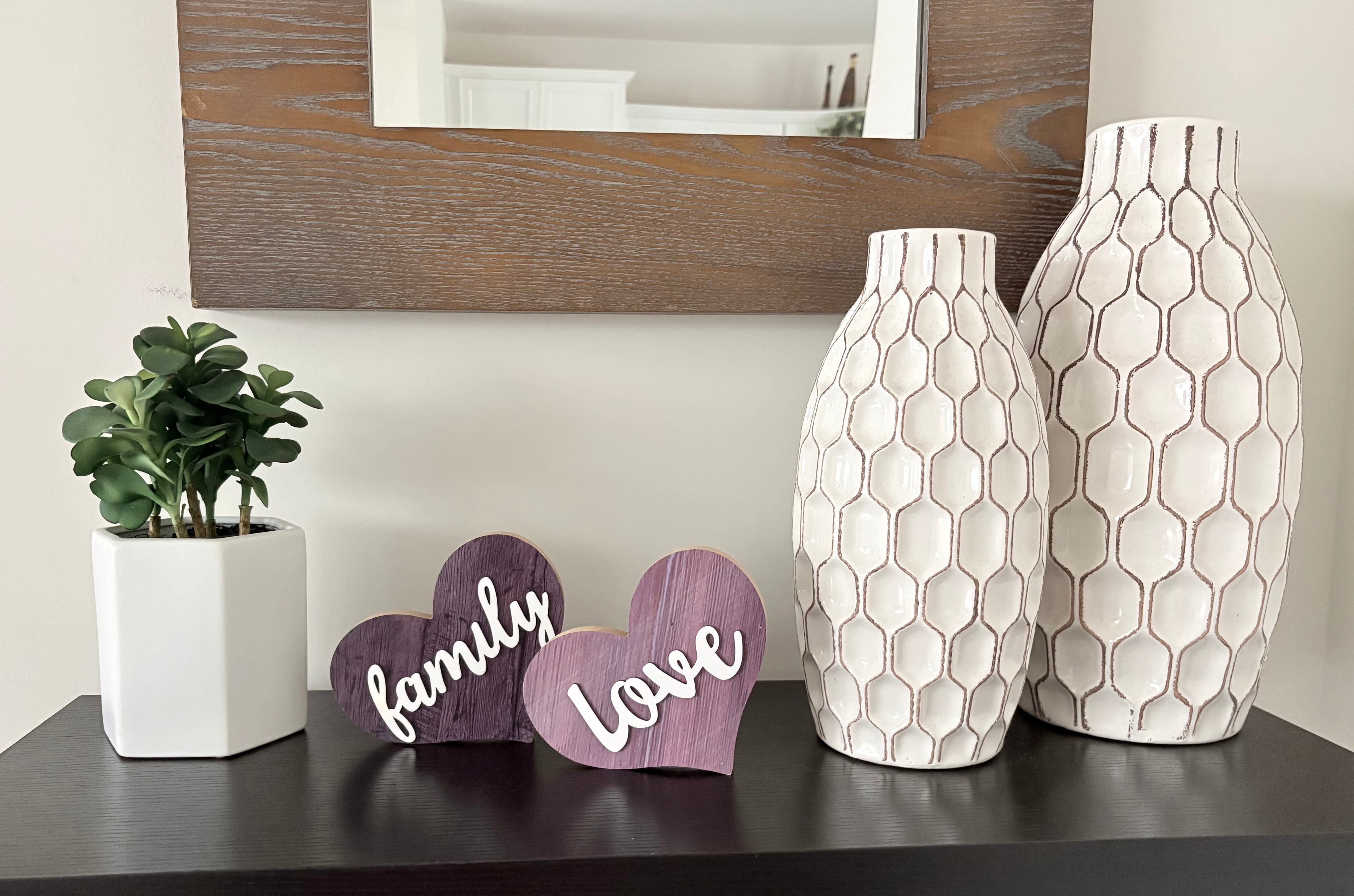 Heart Shaped Wooden Decor - Rustic Table Centerpiece